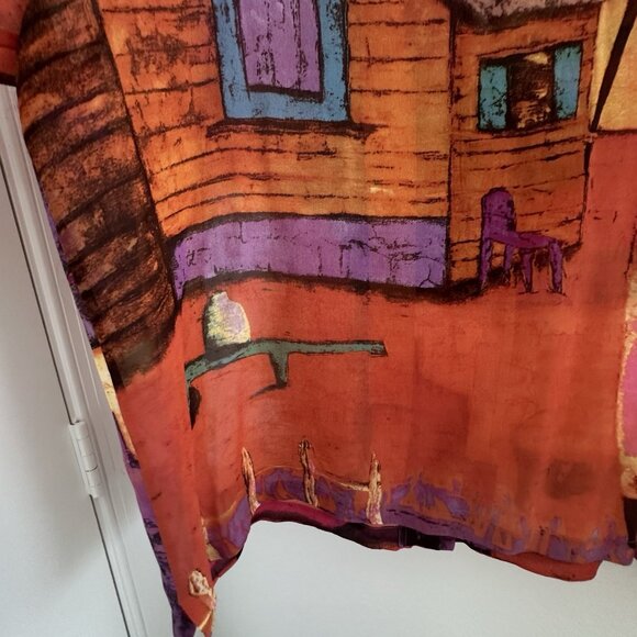 Vintage Chicos Design Sheer Blouse Womens 3 (L/16) Orange 100% Silk Art to Wear - Picture 7 of 11